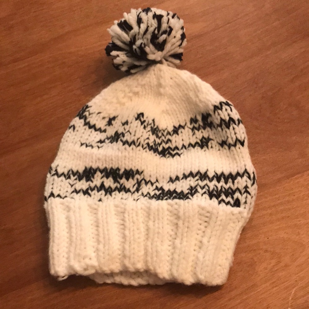 Kids Pom Pom Beanie - White and Black Knit